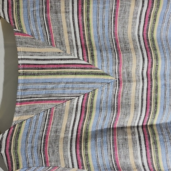 For Cynthia Colorful Striped Dress Short Sleeves, Big Pockets. 55% Linen 45% Cot - Picture 6 of 9